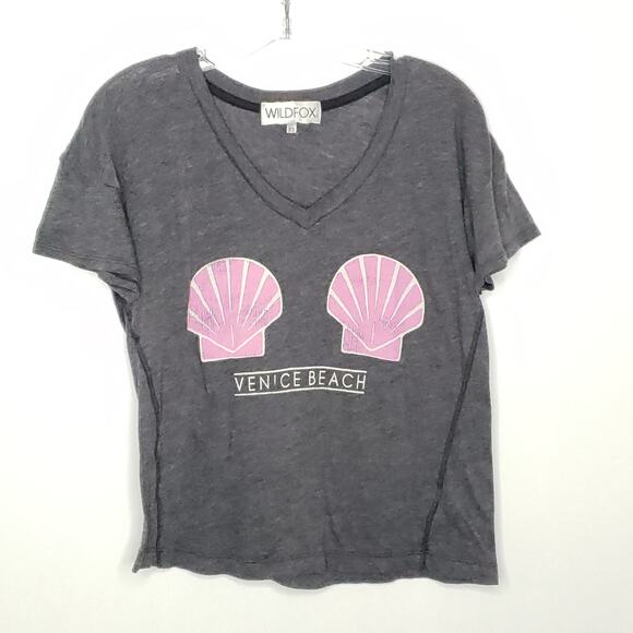 Wildfox Venice Beach Mermaid Bra Shell Relaxed T-Shirt Gray Pink Women XS - Picture 8 of 10